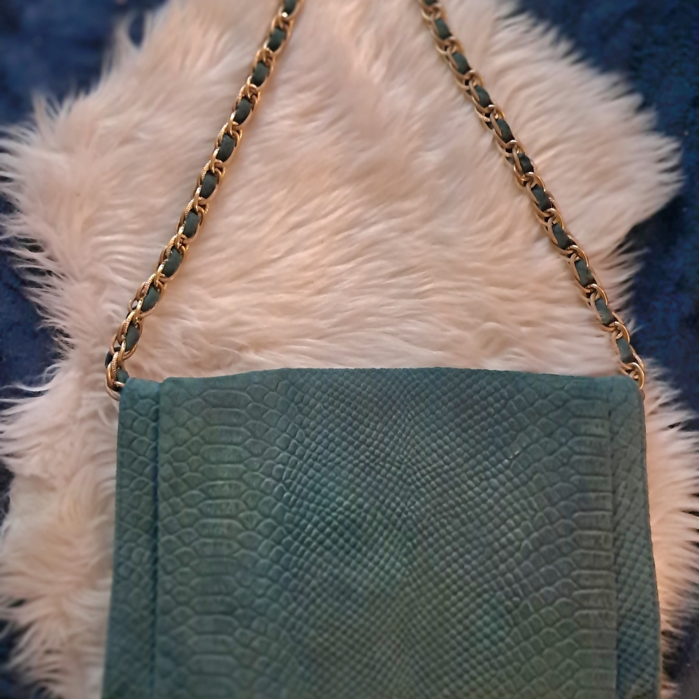 Elliott Lucca Teal Snake Print Shoulder Bag - Picture 6 of 7